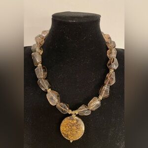 Smokey Quartz Beads & Stone pendent Necklace